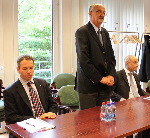 From left to right: H.E. Mr. Balázs Csuday, Ambassador of Hungary to the United Nations and other International Organizations in Vienna; Dr. József Rónaky Director General of the HAEA; Mr. Denis Flory DDG of the IAEA 